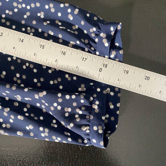 NYDJ Pintuck Pleat Back Blouse Plus Size 1X Pisco Polka Dot Blue White 3/4 Sleev - Picture 14 of 15